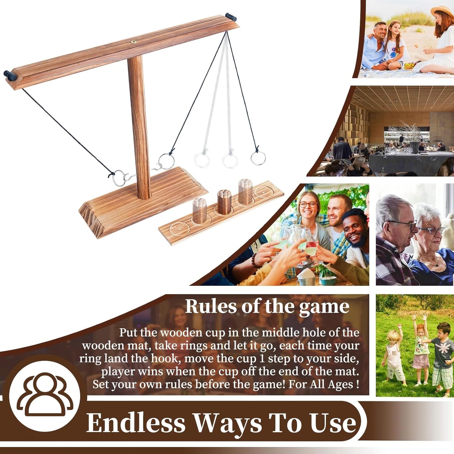 Ring toss Game, Large Base Hook and Ring Game, Hook and Ring Throwing Game for Adults Kids, Family-Friendly Indoor Holiday Fun or Outdoor Patio Games