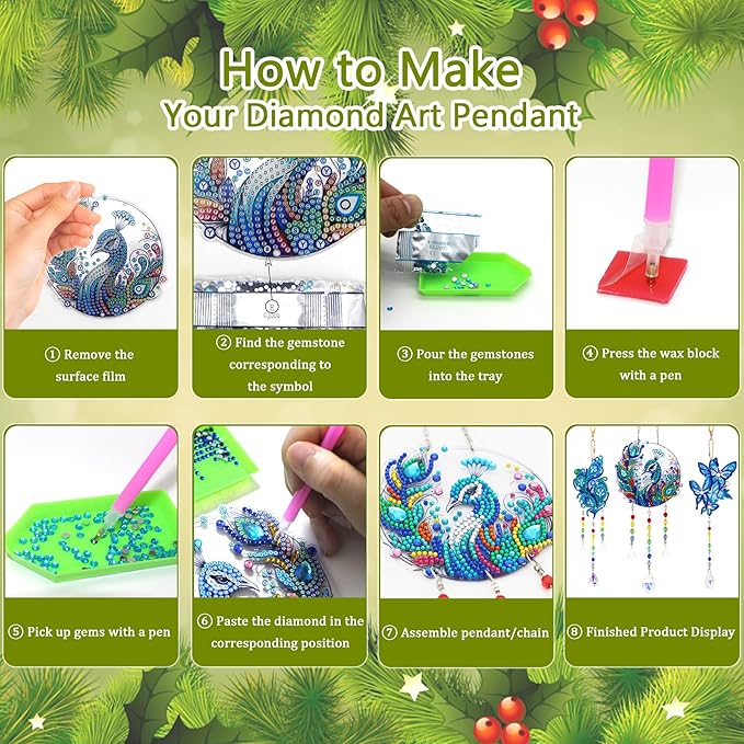 Diamond Art Kits for Teens/Adults/Beginners | DIY Arts & Crafts Birthday Gifts, 3 PCS Diamond Art Suncatcher Craft Kit Crystal Window Garden Decor Set (Peafowl Butterfly)
