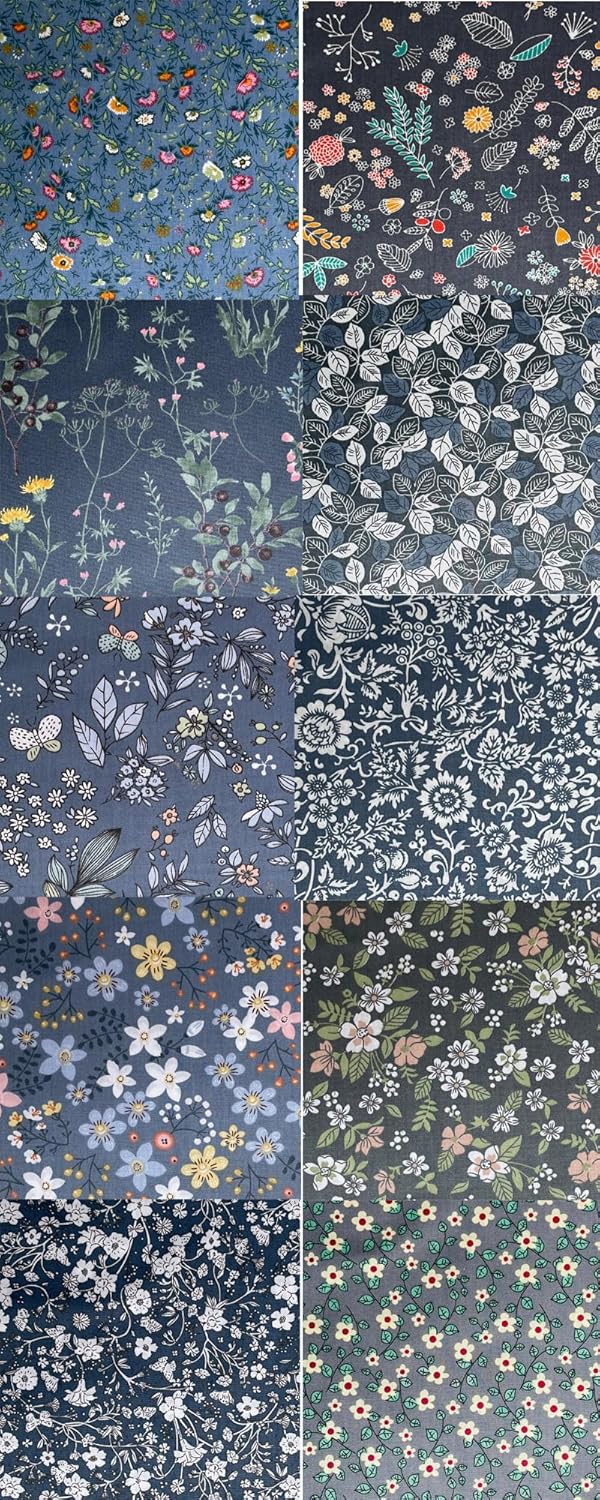 HANPATQUI 50PCS 5 x 5 inch Grey Printed 100% Cotton Fat Quarters Fabric for Sewing and Quilting Bundles Precut Fabric Square for DIY Craft Patchwork