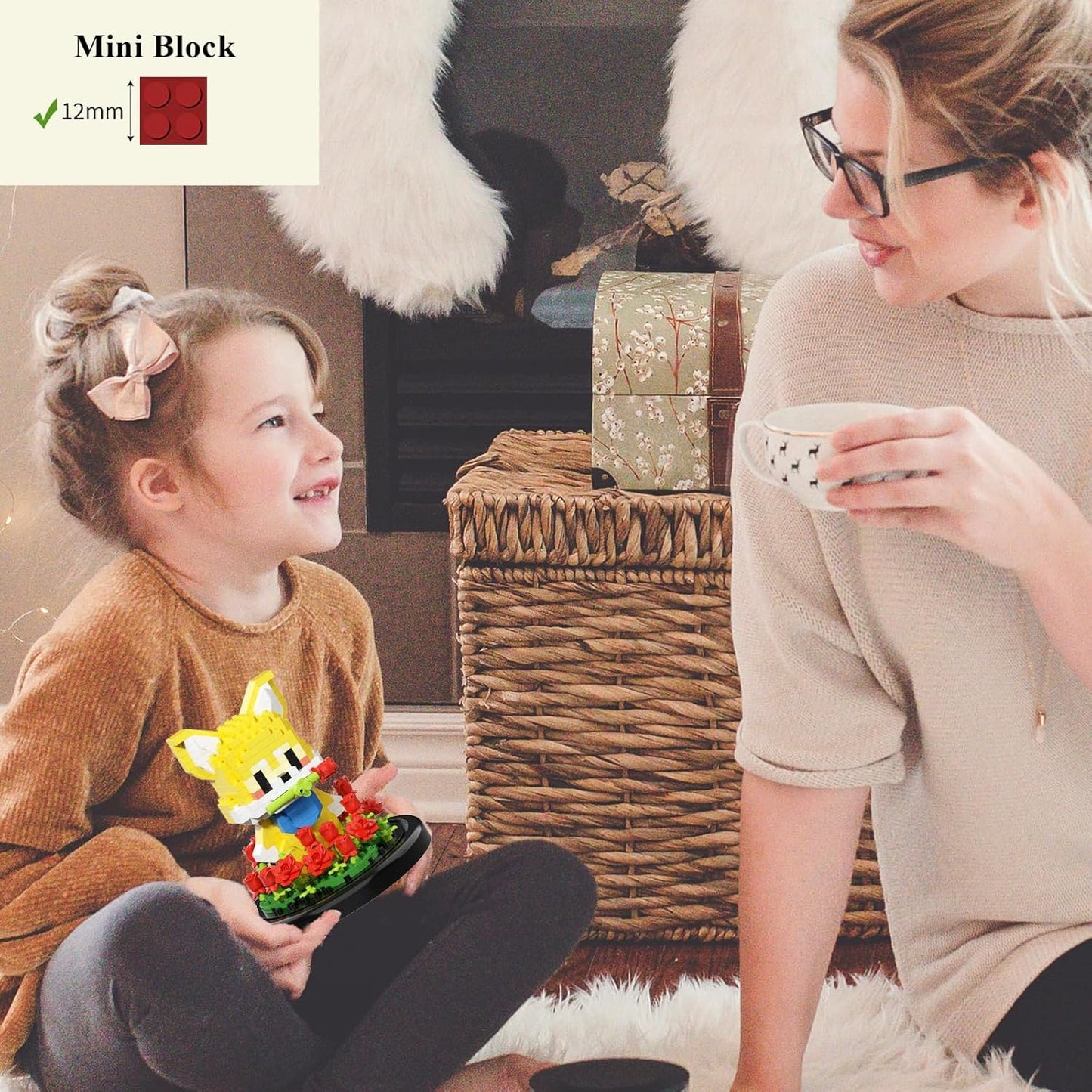 Artificial Flower Animal Toy Building Set for Adult,Mini Dog Plant Bonsai Tree,Botanical Collection Gift for Kid,Office Home Decor Building Block,Birthday Gift for Girl Women Mom Friend(Roses)