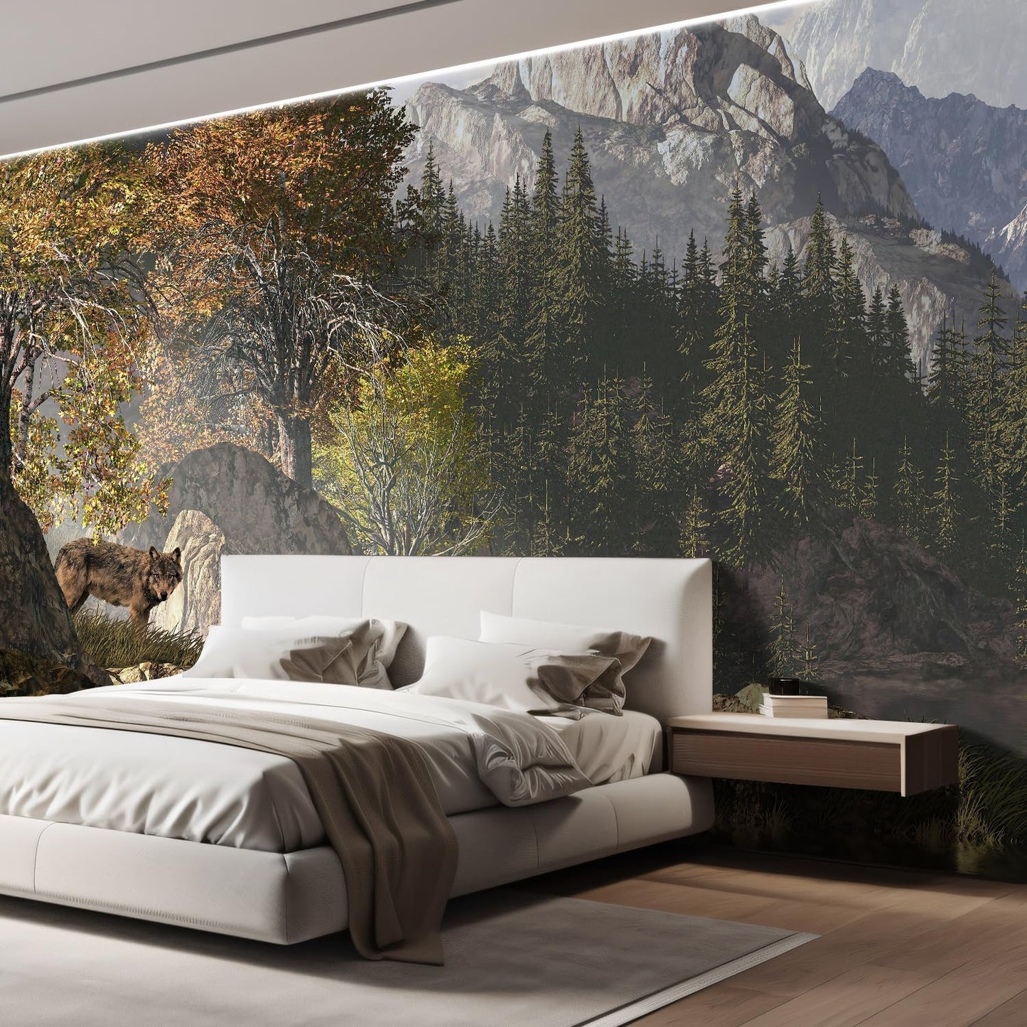 wall26 Wolf Near a Lake in a Rocky Mountain Landscape. Removable Wall Mural | Self- 132x192 inchesAdhesive Large Wallpaper - 132x192 inches