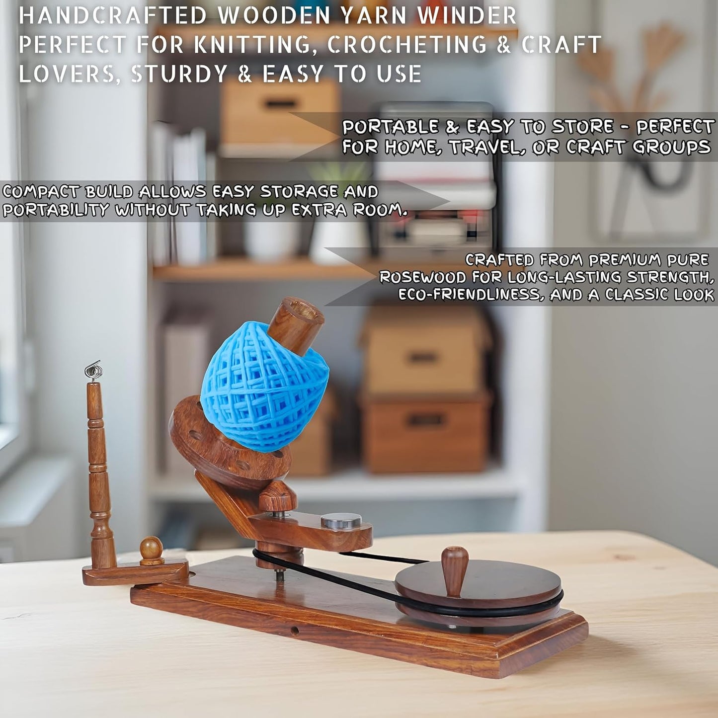 Bhartiya Handicrafts Wooden Yarn Ball Winder & Table Top Swift Set, Hand Operated Rosewood Combo Winder, Large Capacity 8 to 10 oz Yarn Fiber Winder, Wool String Swift Winder (Rosewood Winder & Swift)