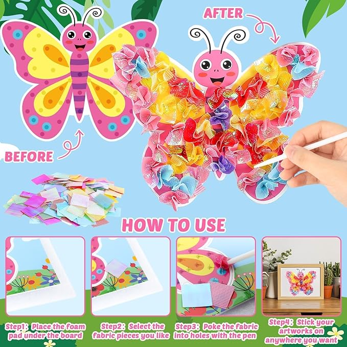 8PCS Poke-in Craft and Art Kit Animal Theme No-Mess Fabric Sewing Art Puzzle Puncture Painting DIY Jungle Animal Toy Gifts for Creative Activity Game Birthday Party