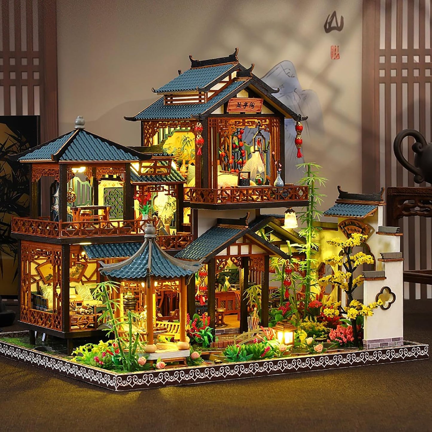 DIY Book Nook Kit - DIY Miniature Dolls House Kit with Furniture and LED Light, 3D Puzzle Wooden Art Bookends, Model Kits for Adults to Build (Yayun Lanting)