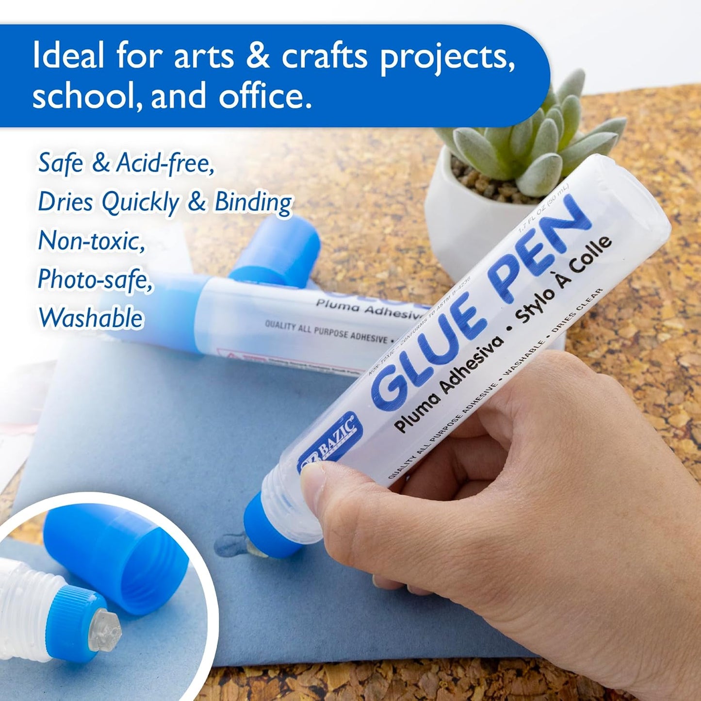 BAZIC Products Washable Glue Pen 1.7 Oz. (50 mL), Liquid Clear Glues Bond Adhesive for Art Crafts Project at School Home Office (2/Pack), 2-Pack