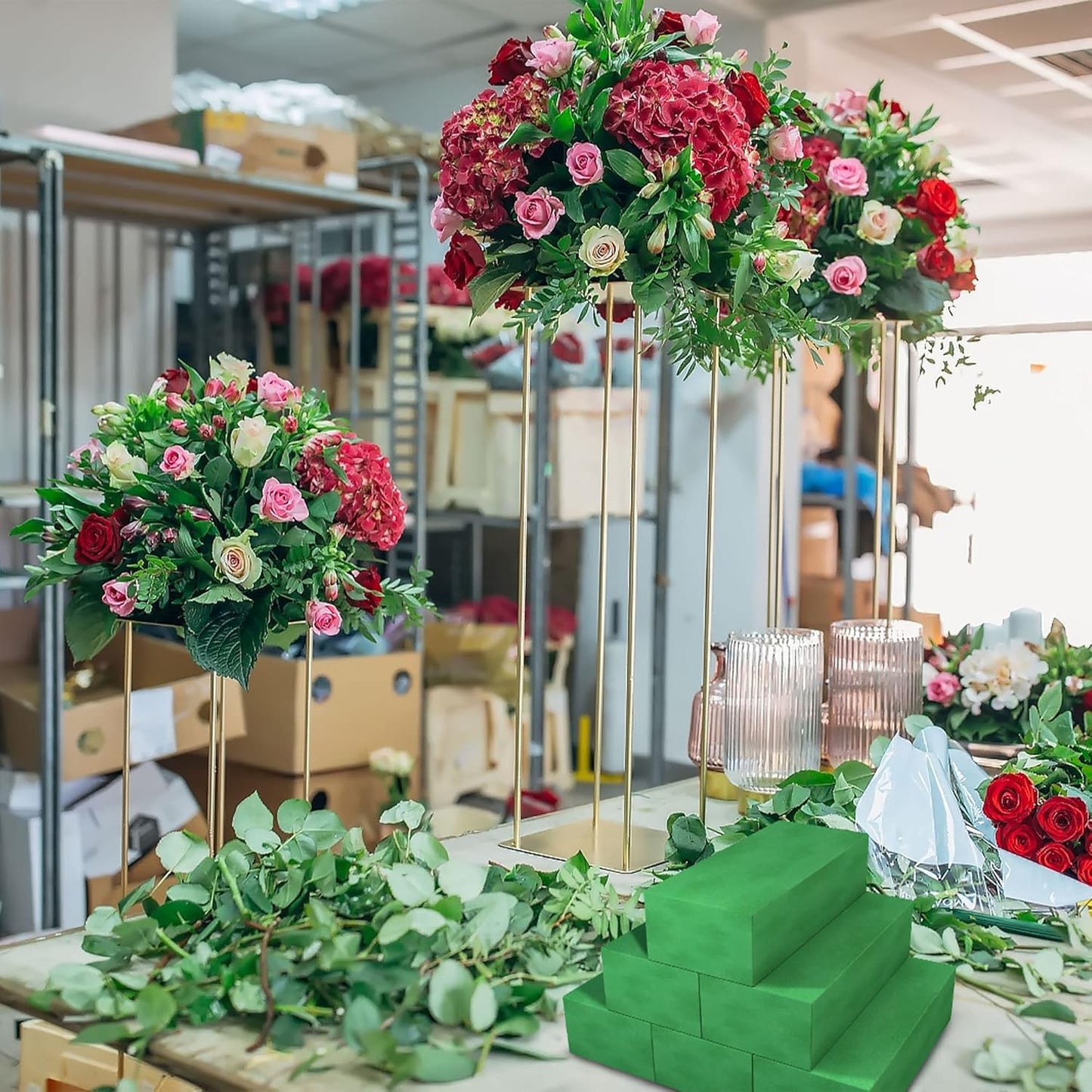 Max Shape Pack of 6 Large Size Floral Foam Blocks for Fresh and Artificial Flowers (9” L x 4” W), Wet Florist Foam Blocks for Wedding Holiday Decorations (6 Pack)