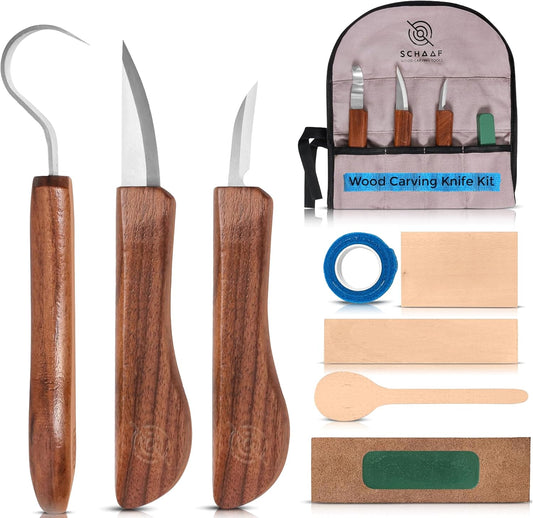 Beginner-Friendly Wood Carving Kit, 3pc Whittling Knife Set with Wood Carving Knives, Spoon Carving Knife, Basswood Blocks, & Fun Learning Videos, Wood Whittling Kit for Beginners from Schaaf Tools
