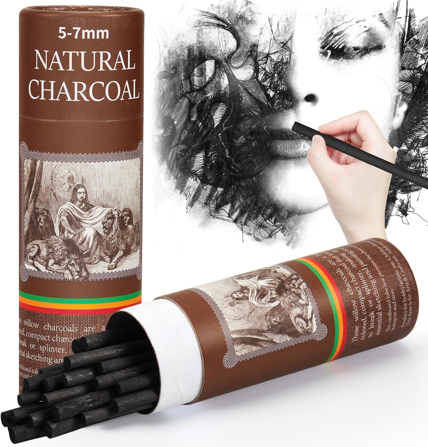 Gueevin 25 Pcs Willow Charcoal Sticks, Willow Charcoal, Artists, Beginners, Students, Perfect for Sketching, Drawing, Shading, and Fine Art Christmas Gifts for Art (5-7mm)