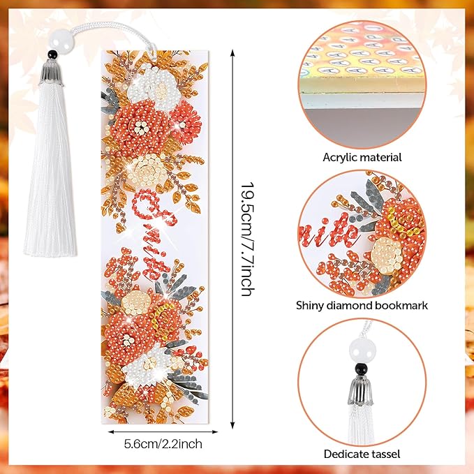 8 Pieces Diamond Art Bookmarks Inspirational DIY Farmhouse Rustic Bookmark Acrylic Tassel Bookmark for DIY Making Beginners Adults Arts Craft Supplies