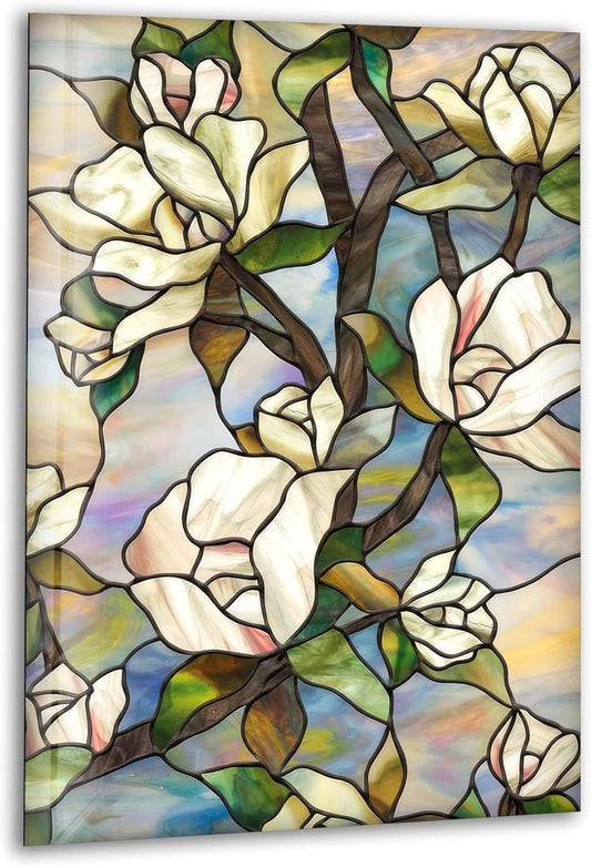 My Photostation.com 30Wx35.5H'' Stained Magnolia Glass Wall Art Tempered Glass Printing Wall Decor Large Wall Art Wall Hangings
