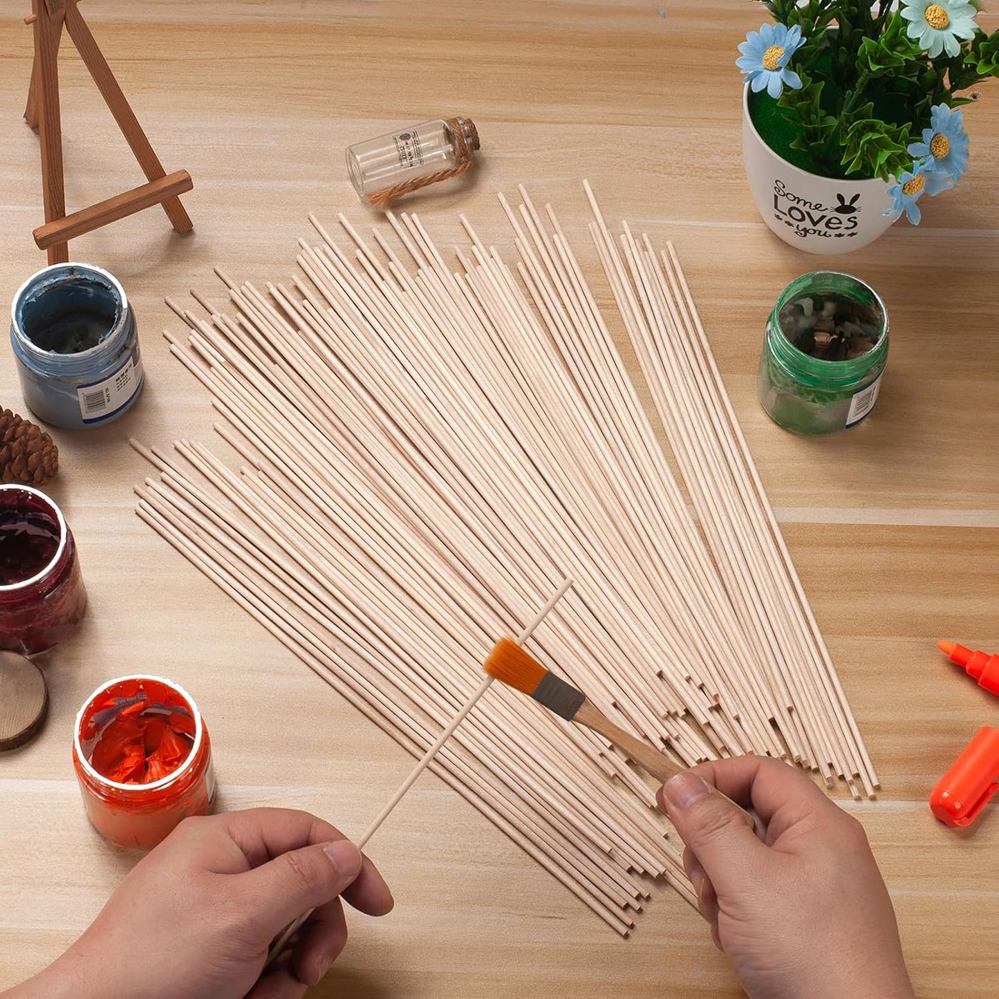 1/8 x 6 Wooden Dowels Wooden Sticks for Crafts, 200 PCS Round Wood Dowel Rods for Lollipops, Tiered Cake Dowels, Small Unfinished Hardwood Sticks for Crafting Arts and Crafts, Photo Props