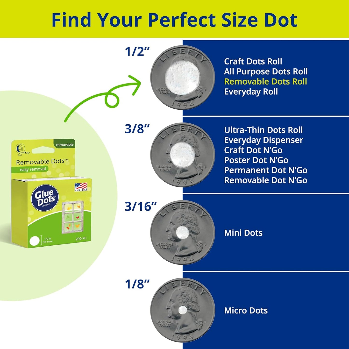 Glue Dots Double-Sided Removable Dots, 1/2'', Clear, 3 Pack includes 3 rolls of 200 (600 total dots)