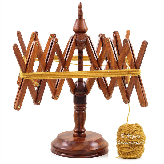 Nagina International's Yarn Swift Umbrella Table Top Yarn Winder | Hand Operated Ball Winder Holder | Knitting Tool for Swift Winding Lines, Laces Yarns & Fiber (Rosewood)