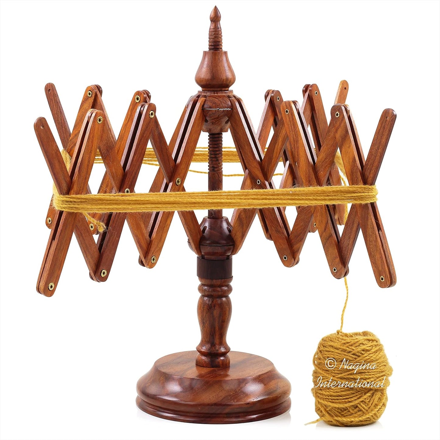 Nagina International Wooden Handcrafted Heavy Duty Wooden Yarn Ball Winder - Premium Crafted Knitting Crocheting Accessories & Combo Set - Table Top Yarn Swift (Rosewood)