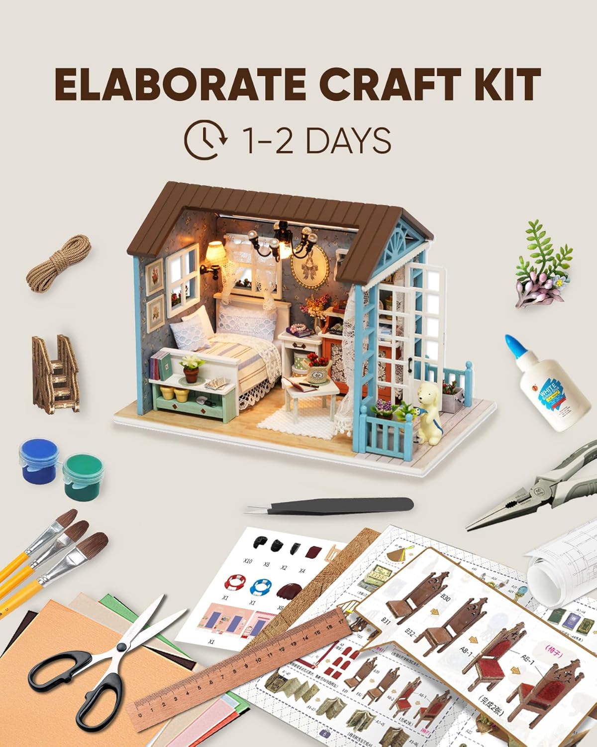 DIY Miniature House Kit, DIY Dollhouse Kit for Adults to Build, Mini House Kit with LED, Mayberry Street Miniatures, Ideal Gifts for Birthday,Valentine Christmas(Forest Times)