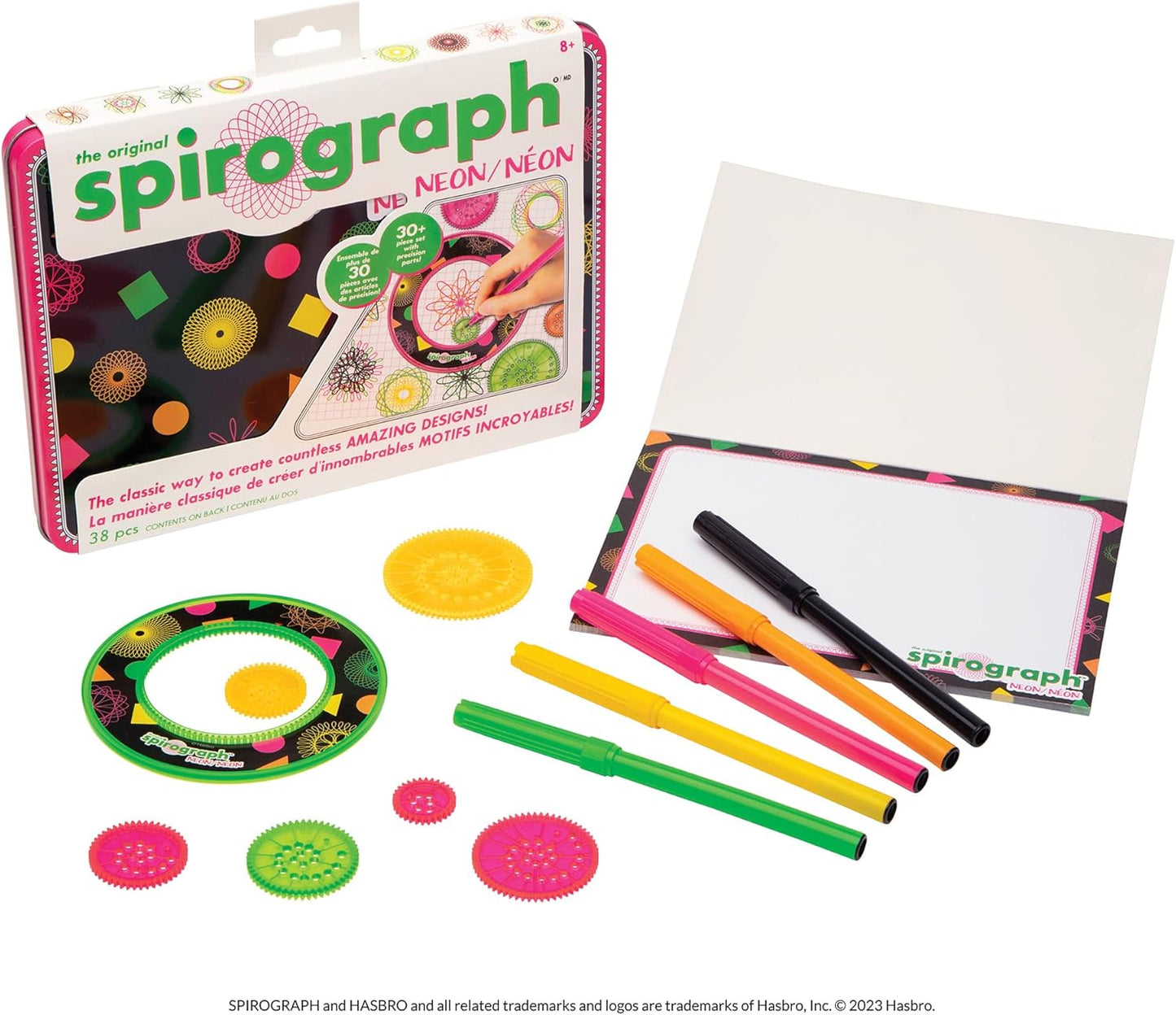Spirograph Neon Collectors Tin – Arts and Crafts, Kids Toys, Art Supplies, Craft Supplies, Drawing Kit, Spiral Art, Classic Gear Design Kit, Pens, Design Sheet Included, Ages 8+