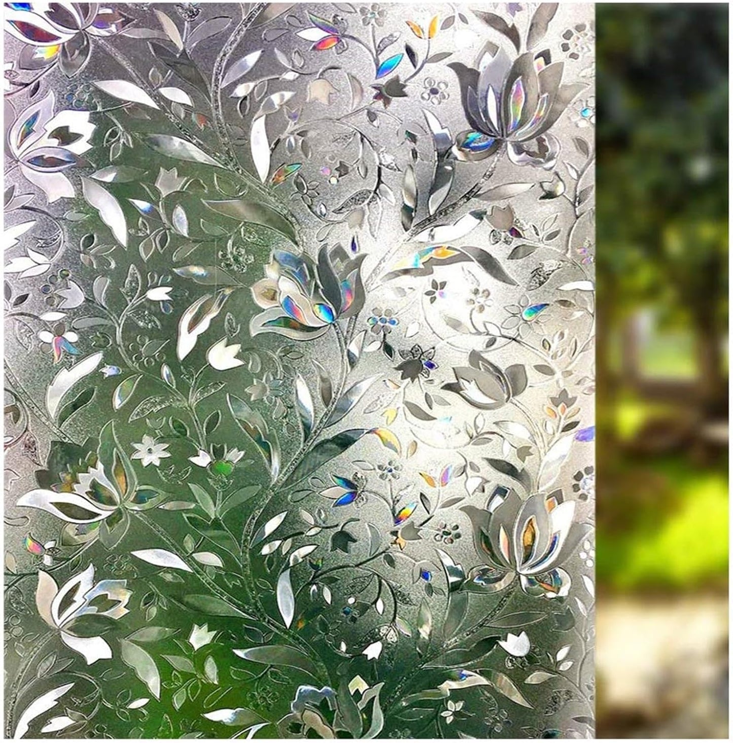 LEMON CLOUD Window Film, Decorative Window Privacy Film, 3D Stained Glass Window Sticker,Anti-UV Sun Blocker Heat Control for Home(Rainbow Tulip Design,29.5 x 118.1 inches)