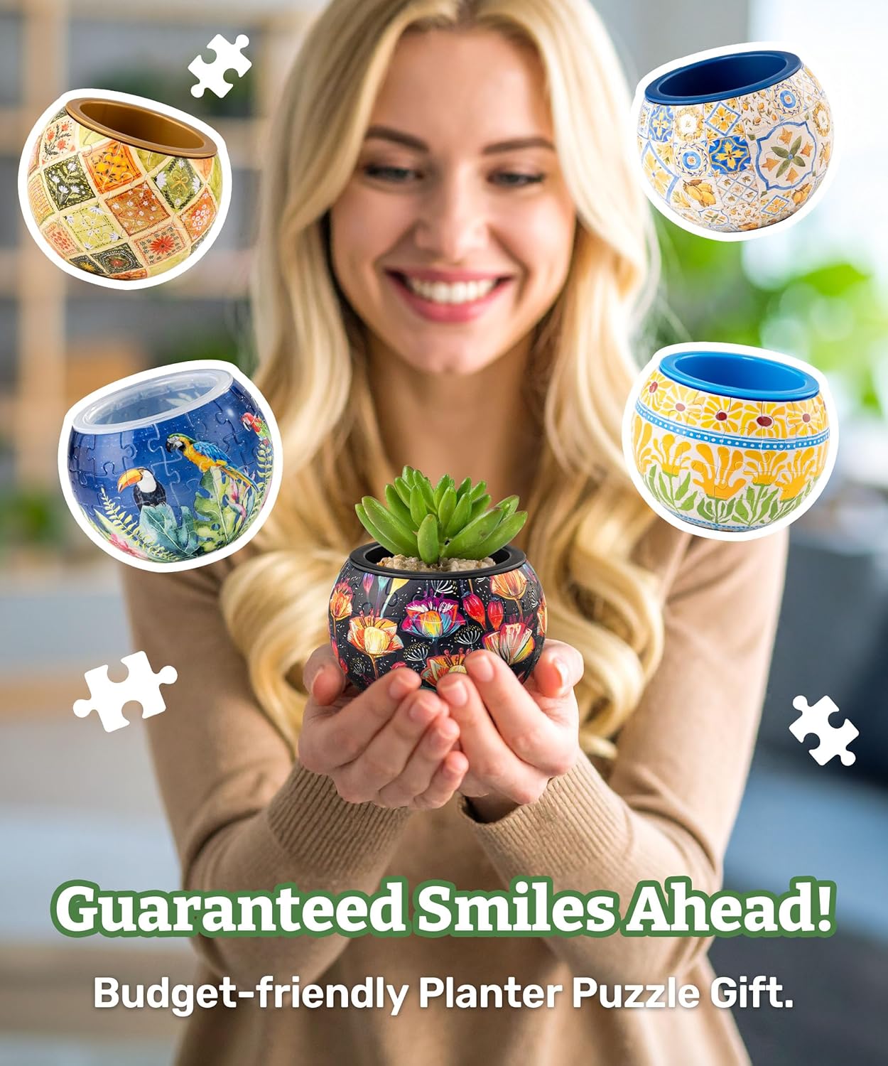 PieceRelax 3D Puzzle Planter 80 Pieces - Flower Pot - Hello Pumpkin Season, Home Decor Flower Pots for Indoor Cactus, Succulents Pots [K1107]