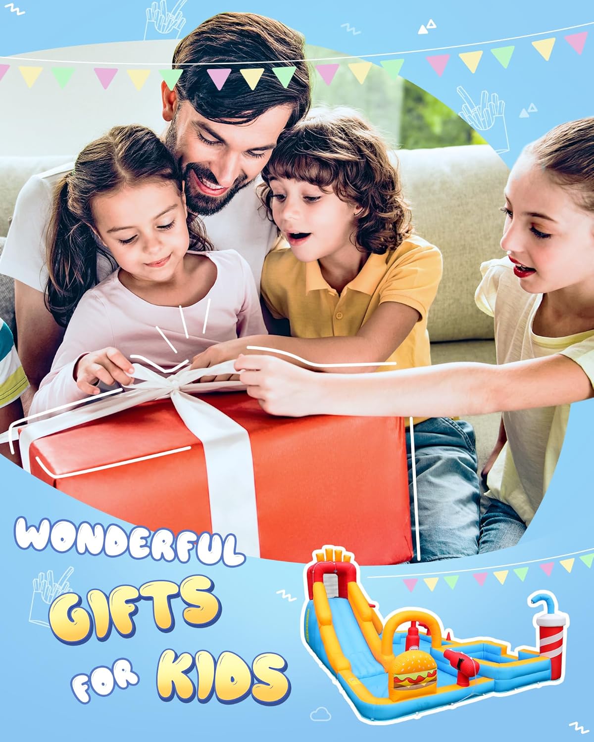 AirMyFun Inflatable Water Park, Water Slides for Kids Backyard, Bounce House for Kids 3-8 Outdoor| Paddling Pool - Boxing Ring, Climbing Wall - Spacious Splash Zone - Includes Patch Kit & Blower