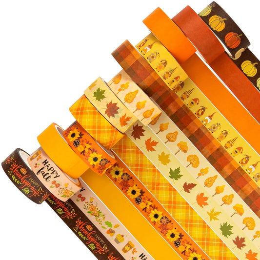 Whaline 12 Rolls Fall Washi Tape Thanksgiving Autumn Maple Leaves Pumpkin Gnome Masking Washi Tape 15mm Thanksgiving Harvest Decorative Tape Sticker for Scrapbook Journal DIY Craft Gift Wrapping