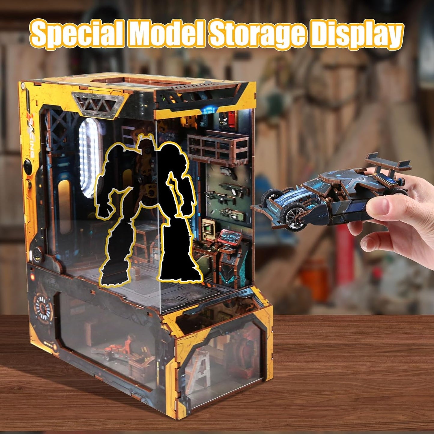 DIY Book Nook Kit,New DIY Dollhouse Booknook Bookshelf Insert Decor,3D Wooden Puzzles with LED Dust Cover,Book Nook Miniature Kit,Birthday Home Decor for Teens Adult-Automobile Workshop