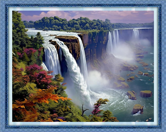 Dimxvean Stamped Cross Stitch Kits,Cross Stitch Kits for Adults Beginners,Embroidery Kits Full Range of Cross Stitch Stamped Kits Needlepoint Kits Cross Stitch Patterns-Waterfall Scenery 16x20 inch