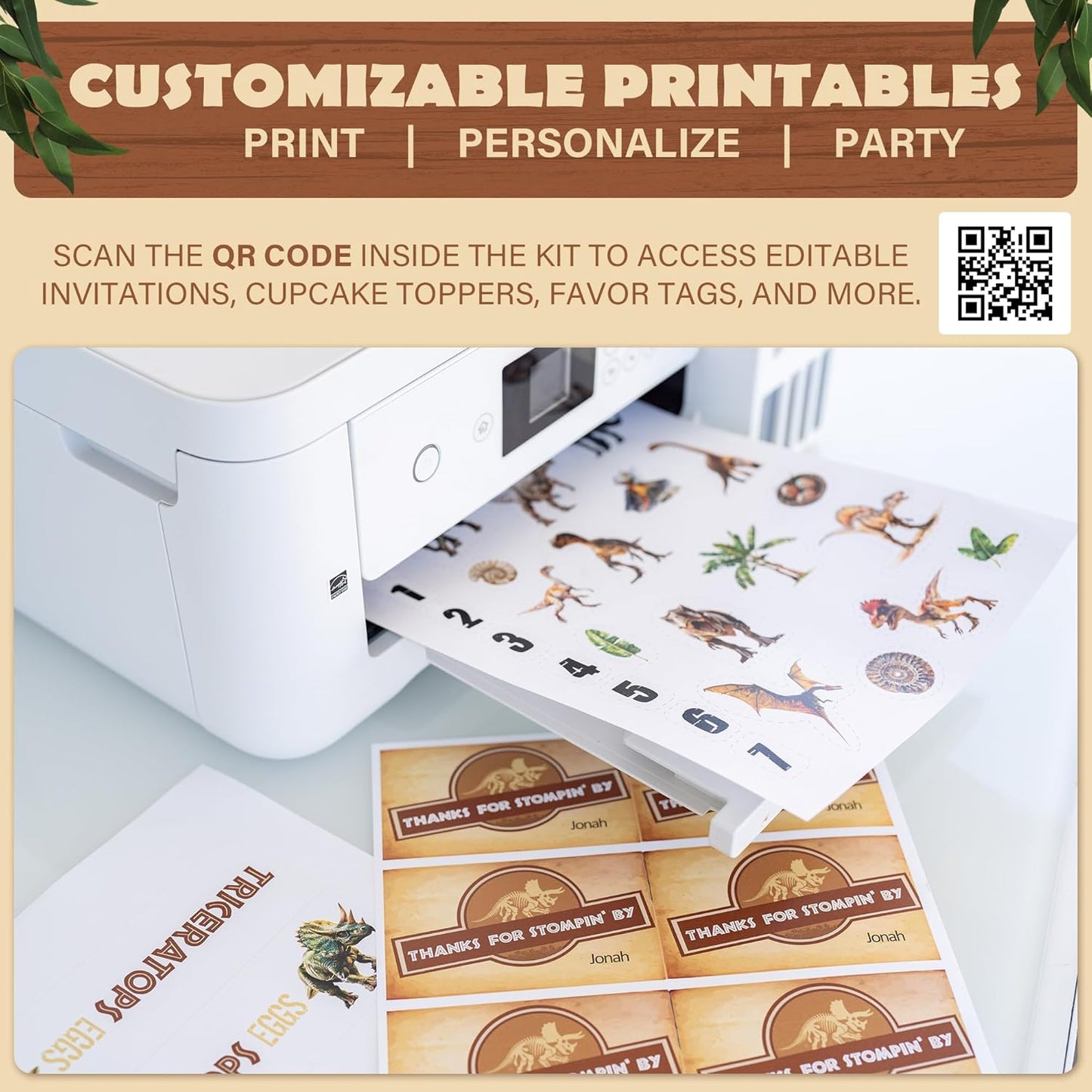 Dinosaur Party Favors for Kids Pack of 10 - Dinosaur Fossils & Quartz Sand Jars - Sensory Sand for Kids to Dig Up Dino Bones - Includes Customizable Dino Decorations, Cupcake Toppers & Labels