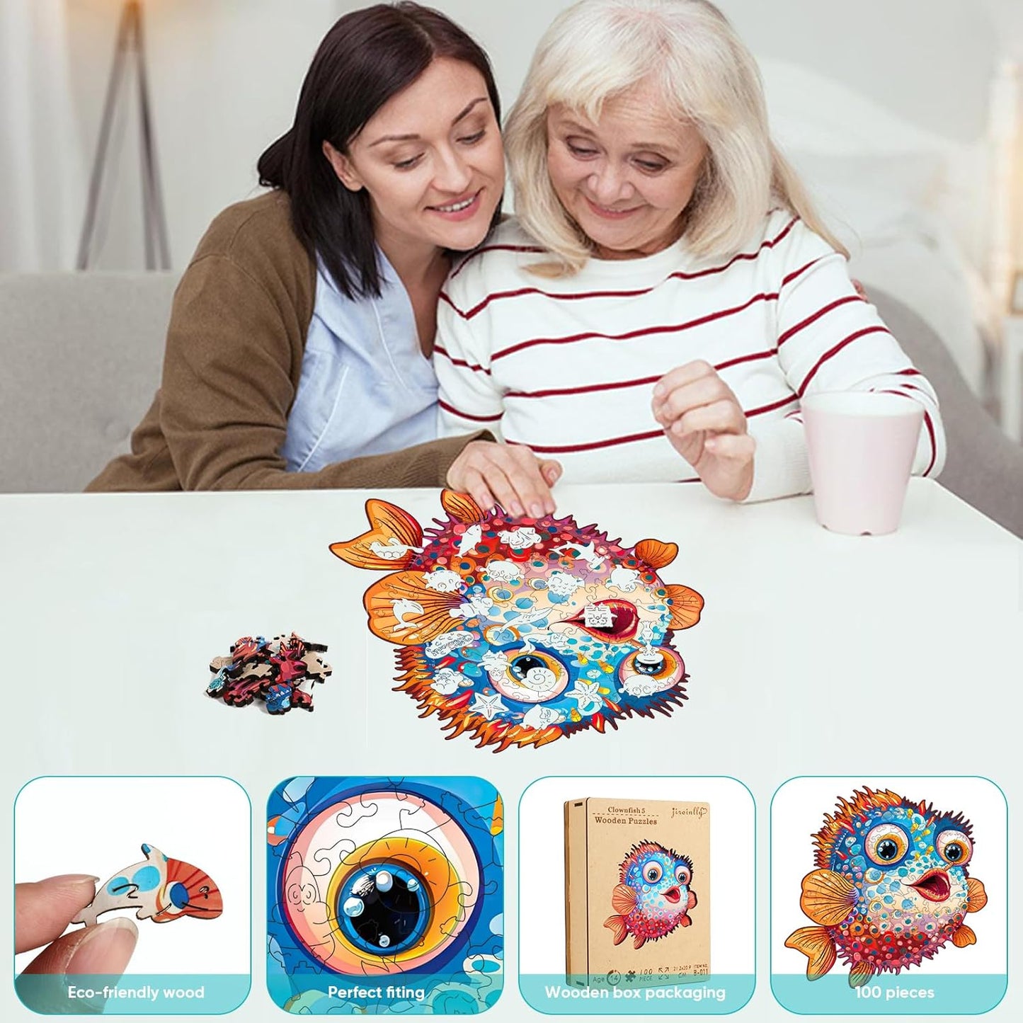 Wooden Puzzles for Kids,100 Pieces Ocean Puzzle,Unique Fish Shaped Wooden Puzzle, Preschool Puzzle Toys, Give Your Kids/Grandchildren, Suitable for Family Games