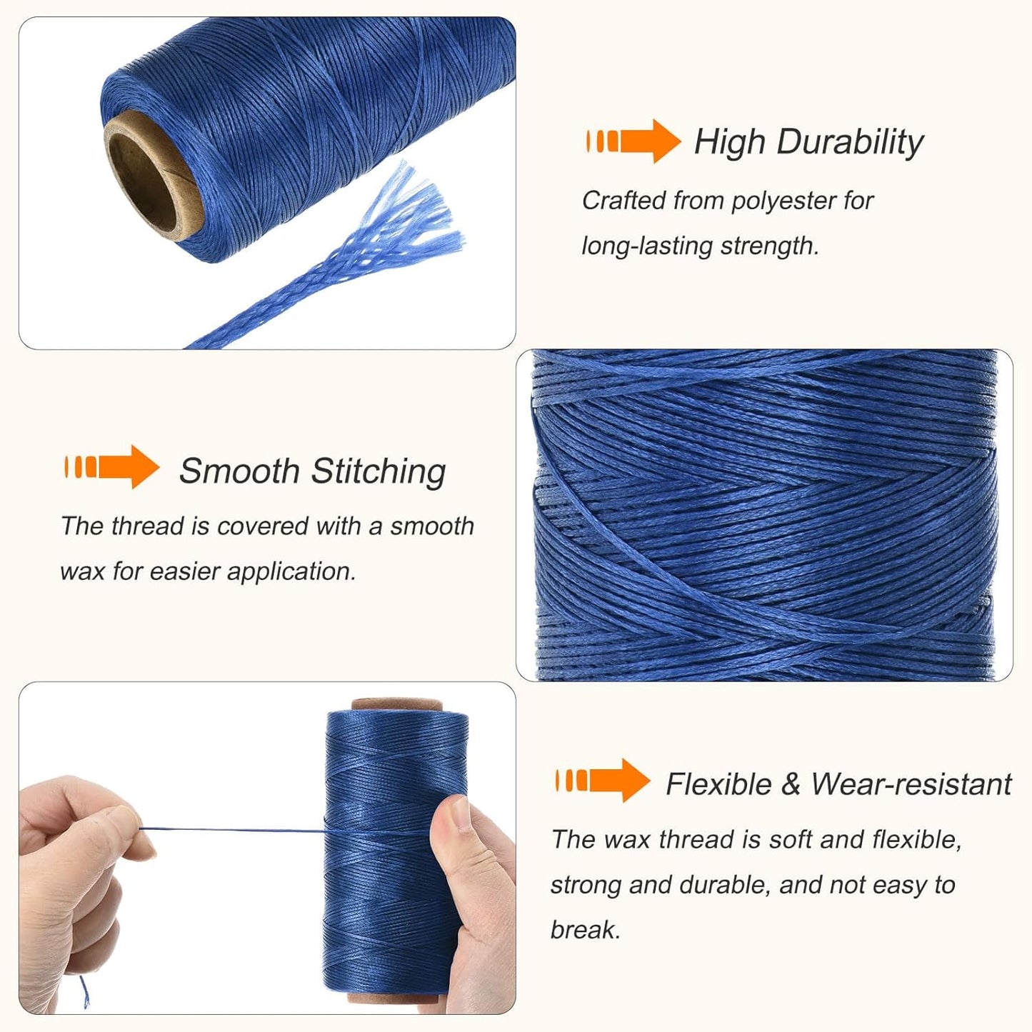 MECCANIXITY Waxed Thread,197 Yard 1mm 210D Flat Wax Thread Polyester Waxed String for Leather Sewing Hand Weaving Book Binding Home Decoration,Gem Blue