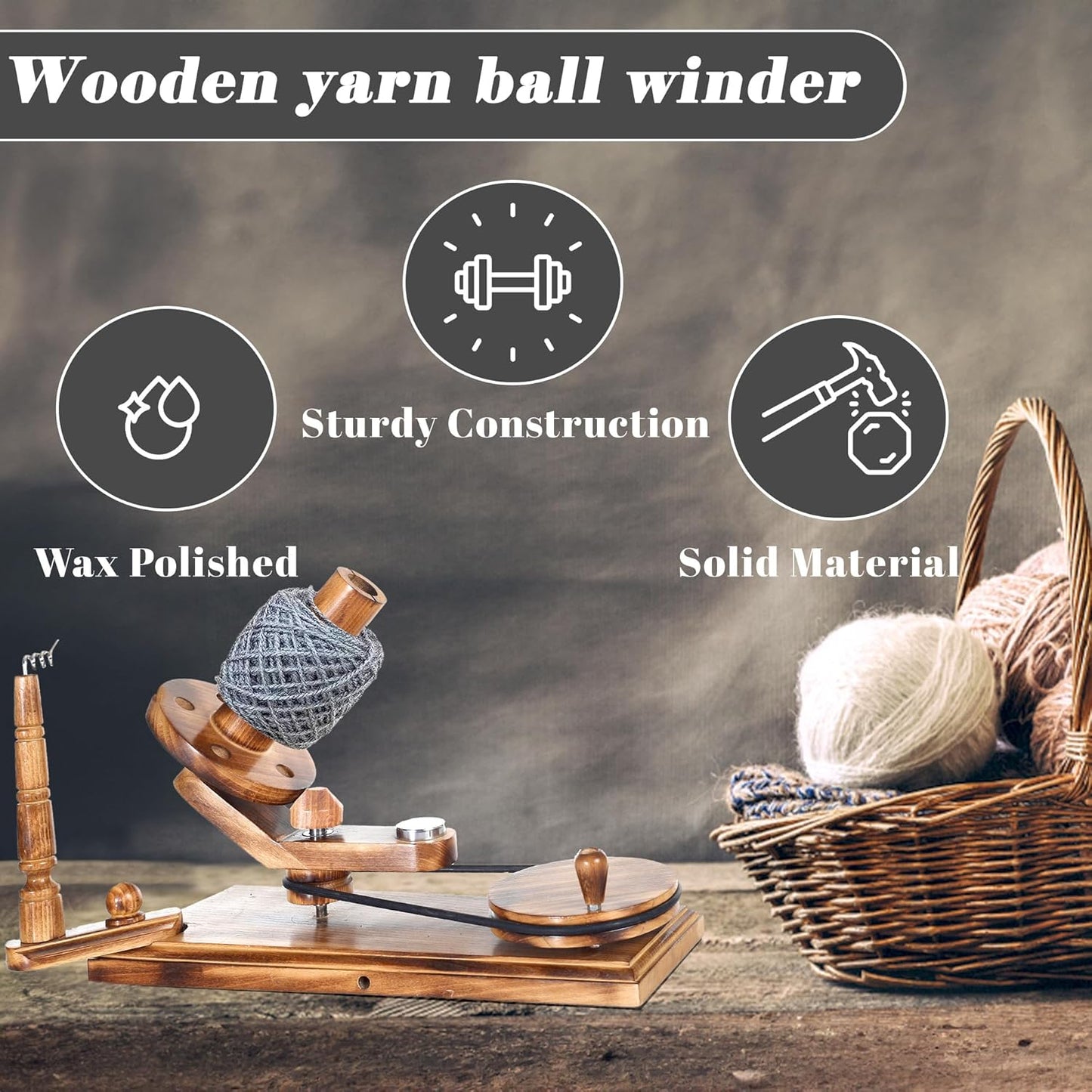 Handcrafted Wooden Yarn Ball Winder and Tabletop Swift - Winds 8-12 oz Yarn Balls for Crocheting & Knitting Craft, Durable and Smooth Yarn Winding Set (Antique Winder and Swift)