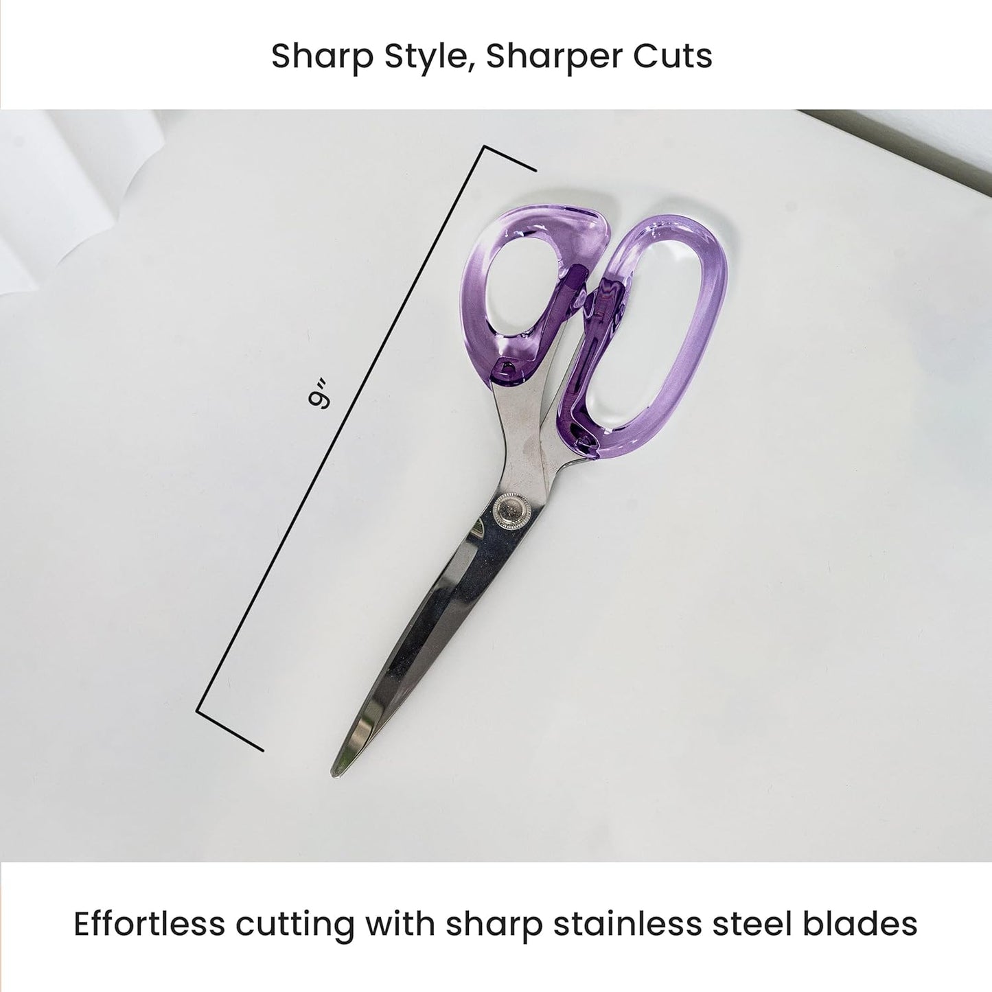 OfficeGoods 9” Stainless Steel Acrylic Scissors for Office and Home - Aesthetic and Sharp All Purpose Scissors, Perfect for Sewing, Arts and Crafts - Purple Silver Metal