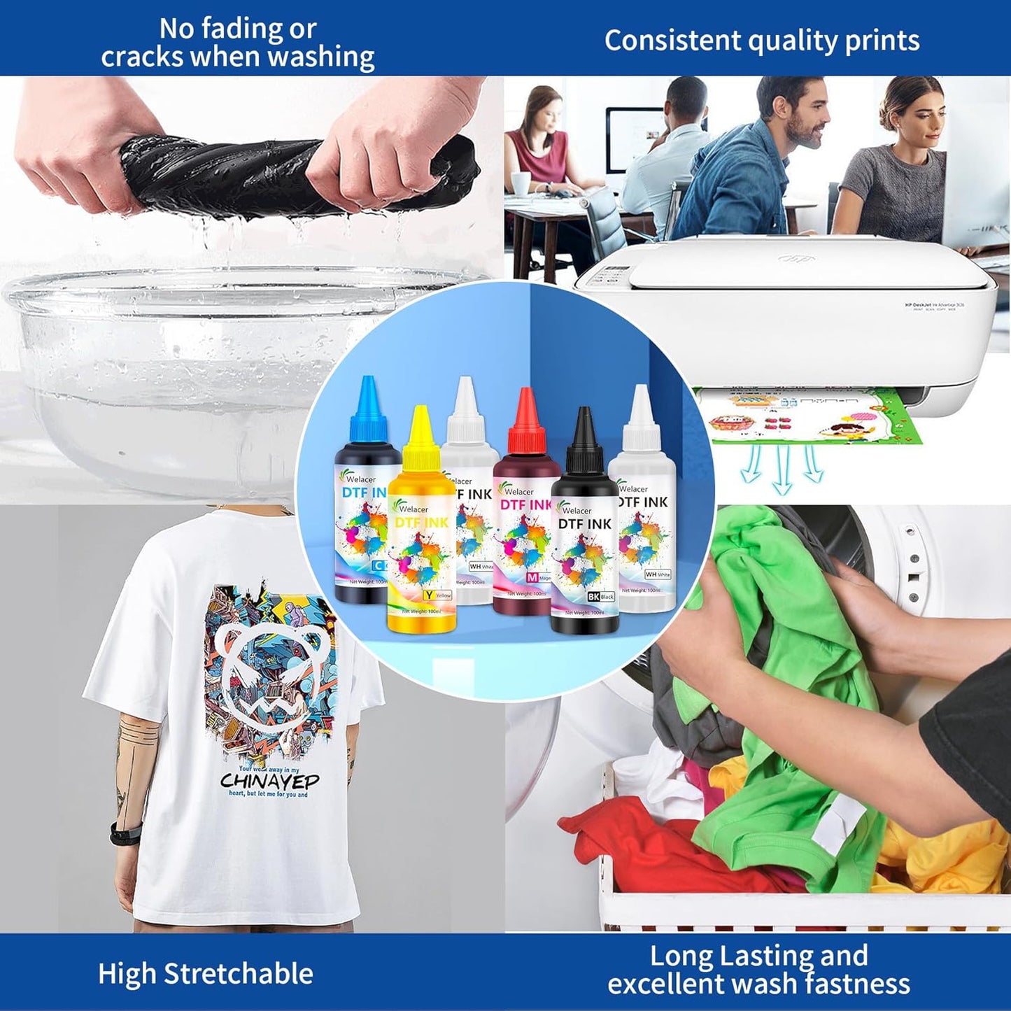 DTF Ink for ET-8550, ET-2850 L1800, R1390, I3200, XP600, XP-15000, DX5 DX7, TX800, L800, 1430, P400, 6x100ml Heat Transfer Ink Conversion Kit Refill for All DTF Printers,for DTF Film