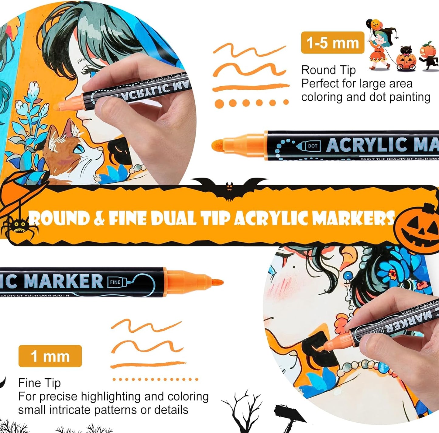 30 Colors Waterproof Dual Tip Acrylic Paint Pens, Dot & Fine Tip Premium Coloring Drawing Markers Set for Wood, Rock Painting, Canvas, Glass, Ceramic Surfaces and DIY Crafts Making Art Supplies