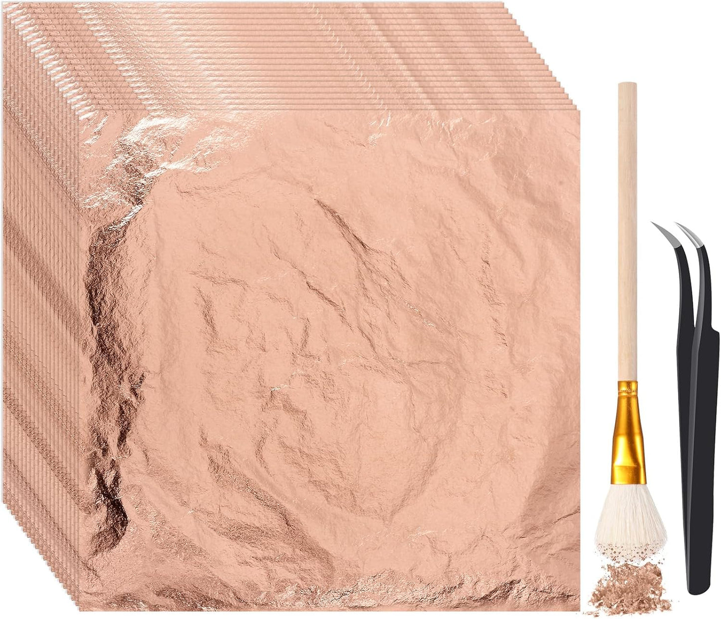Cunhill 200 Pcs Gold Leaf Sheets for Art Foil Paper Leaf Art Foil Sheets Gilding Brush Thin Paper Craft for Painting Gilding Crafting Decoration,5.5 x 5.5 Inches (Rose Gold)