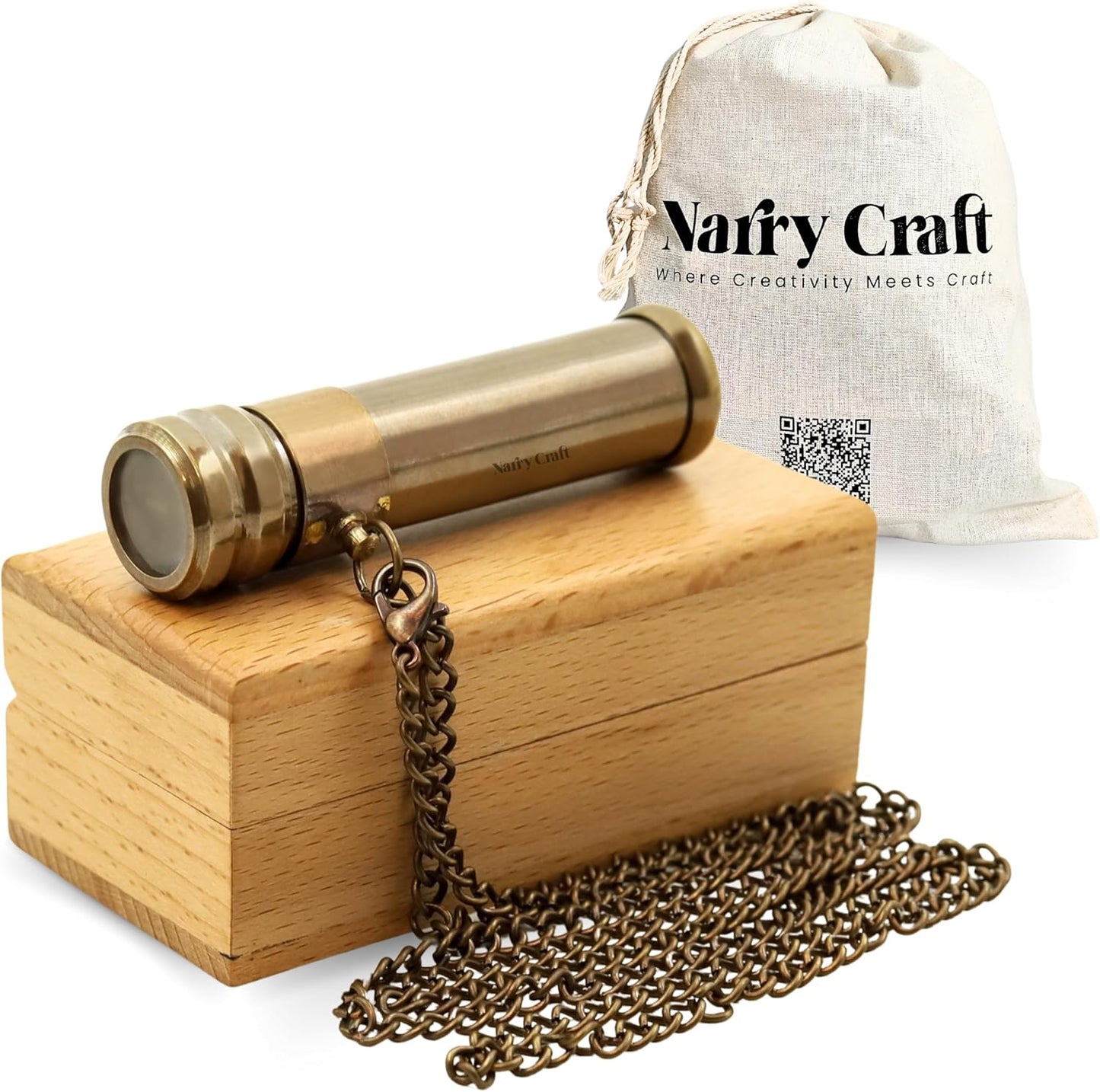 Brass Kaleidoscope with Wooden Box | Handcrafted Vintage Kaleidoscope with Optical Glass Lens & Wooden Storage Box – Collectible Gift for Kids & Adults Last-Minute (Silver/Brass, Small)