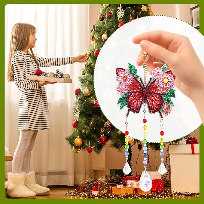Diamond Art Kits for Teens/Adults/Beginners | Girl & Boys DIY Arts & Crafts Birthday Gifts, 3 PCS Diamond Art Suncatcher Craft Kit Crystal Window Garden Decor Set (Hummingbird Butterfly)