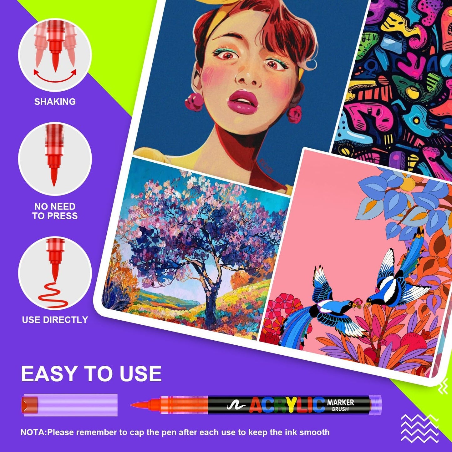 DICEKOO 168 Colors Acrylic Paint Markers, Soft Brush Tip Pens with Automatic Ink Control System, Waterproof, Quick-Drying, Lightfast, for Rock Painting, Canvas, Wood, Egg & DIY Crafts Art Supplies