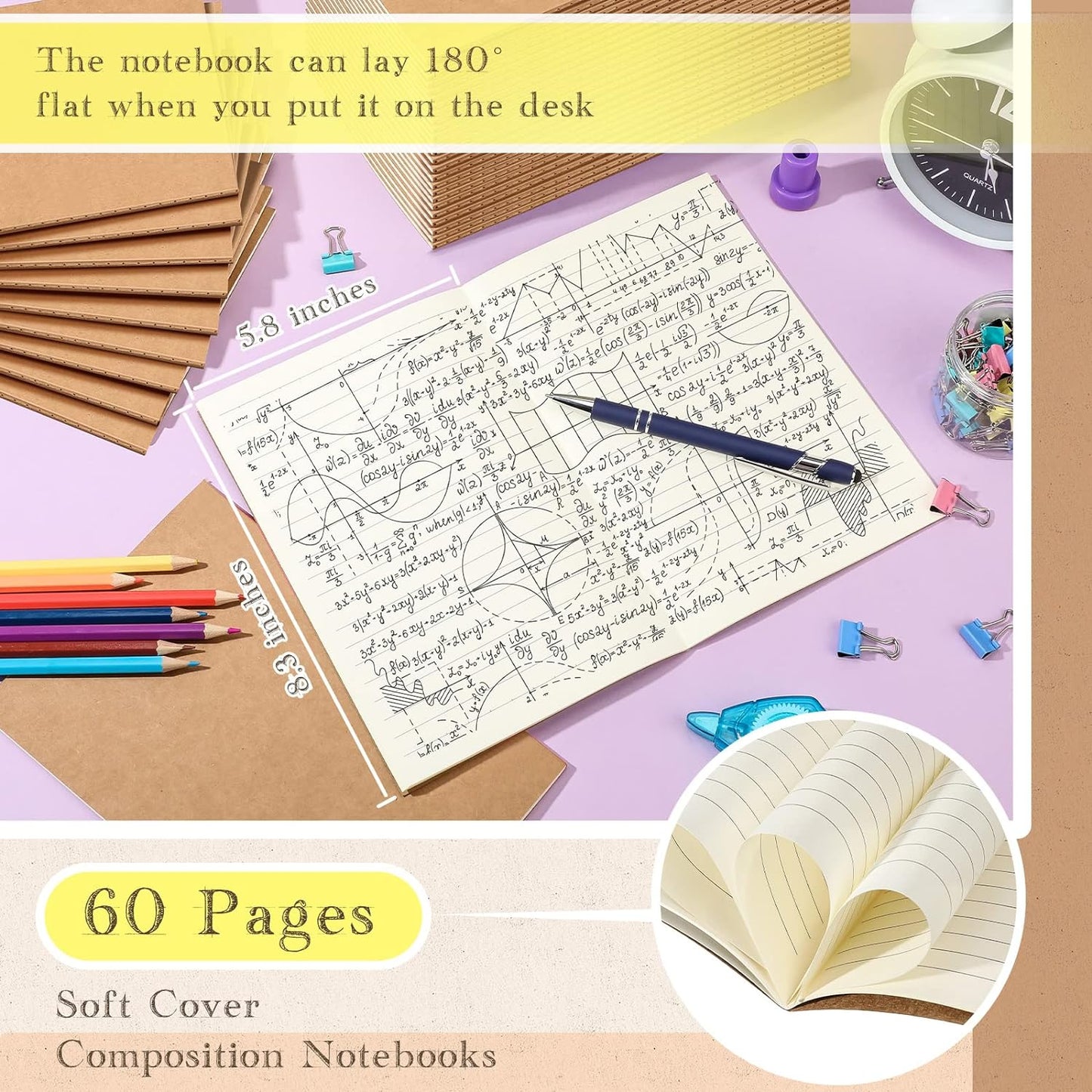 Handepo 100 Pack Composition Notebooks A5/A6 Ruled Lined Composition Kraft Notebooks Bulk Soft Cover Journals Travel Diary Memo for Students Classroom Office Supplies(A5,Kraft Color)