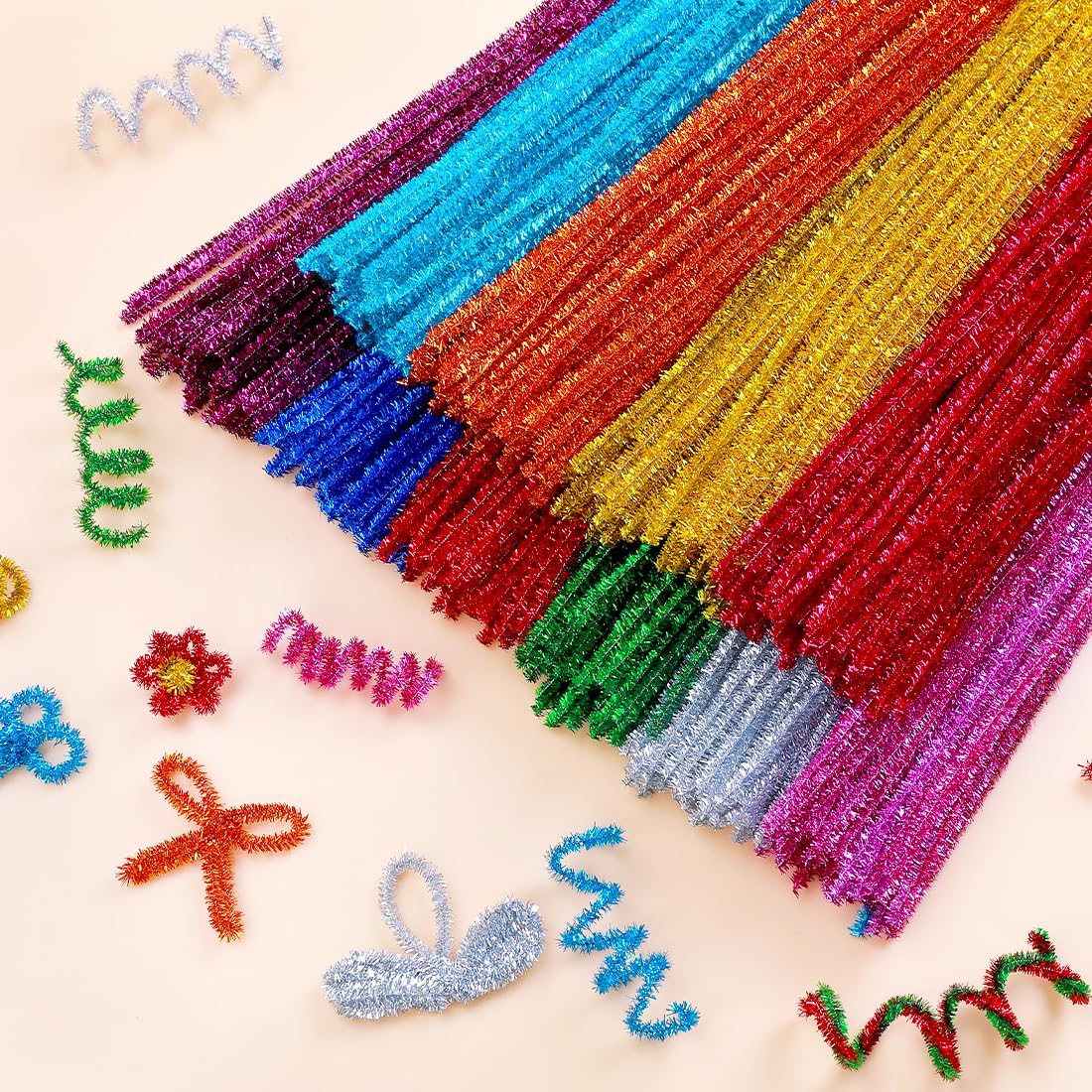 Eppingwin 200pcs Pipe Cleaners, Glitter Pipe Cleaners Craft Supplies, 10 Colors Chenille Stems for DIY Arts Crafts Project