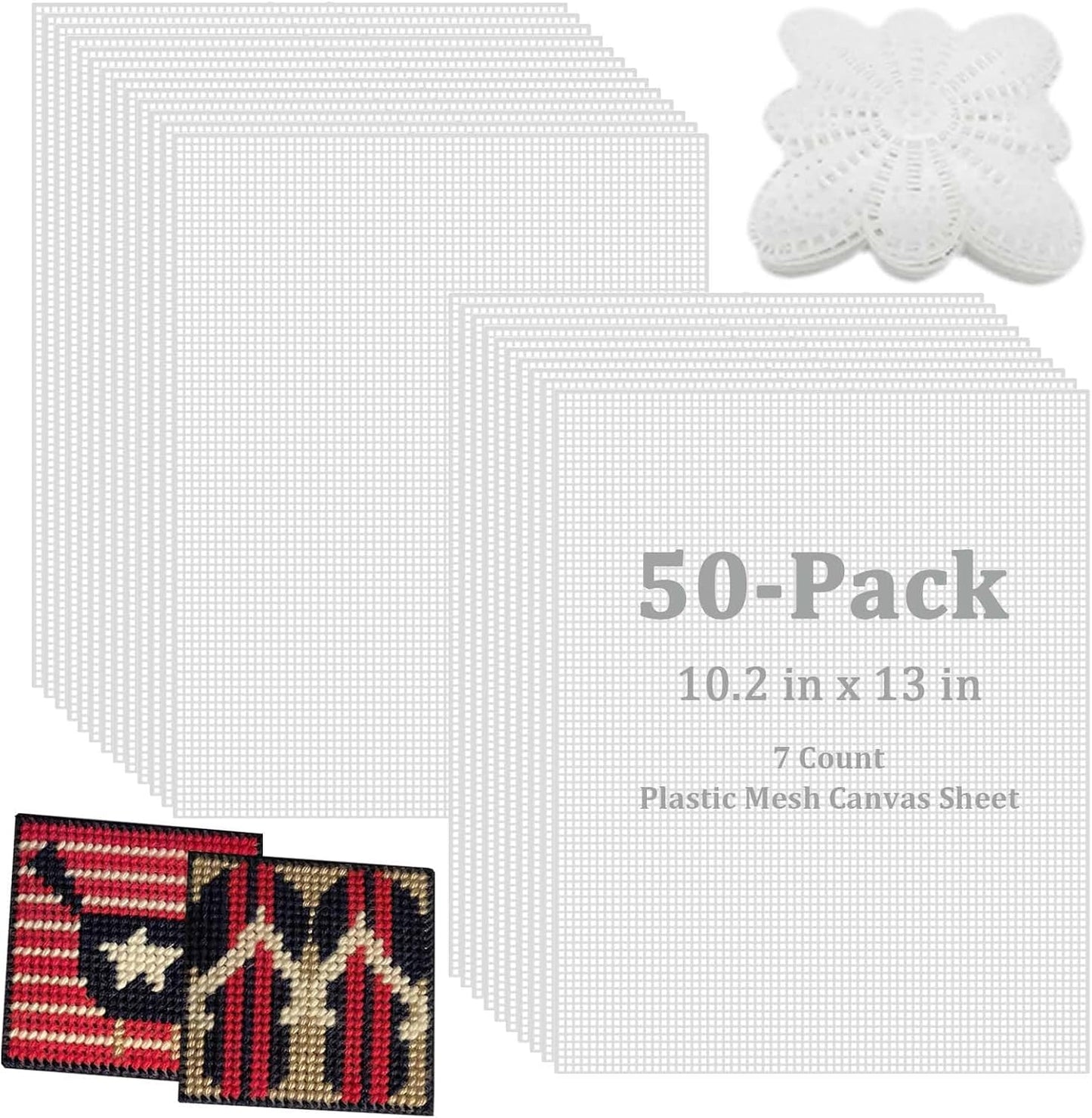 APOCHON 50 Pieces 7 Count Plastic Mesh Canvas Sheets, 10.2 x 13.1 Inch, White, Plastic