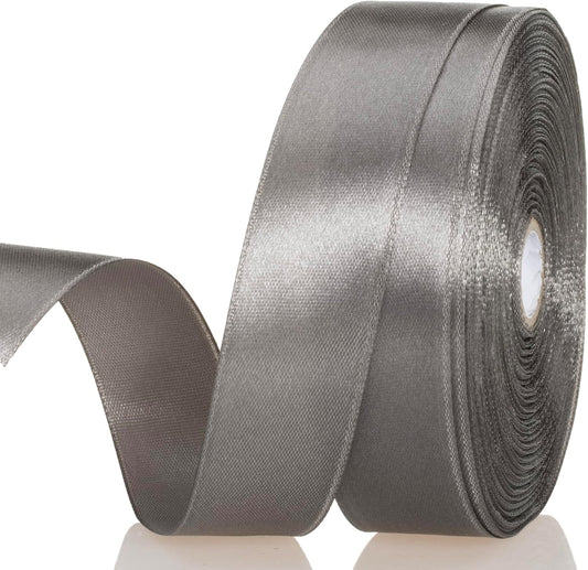 1 Inch Steel Gray Solid Satin Ribbon, 50 Yards Craft Fabric Ribbon for Gift Wrapping Floral Bouquets Wedding Party Decoration