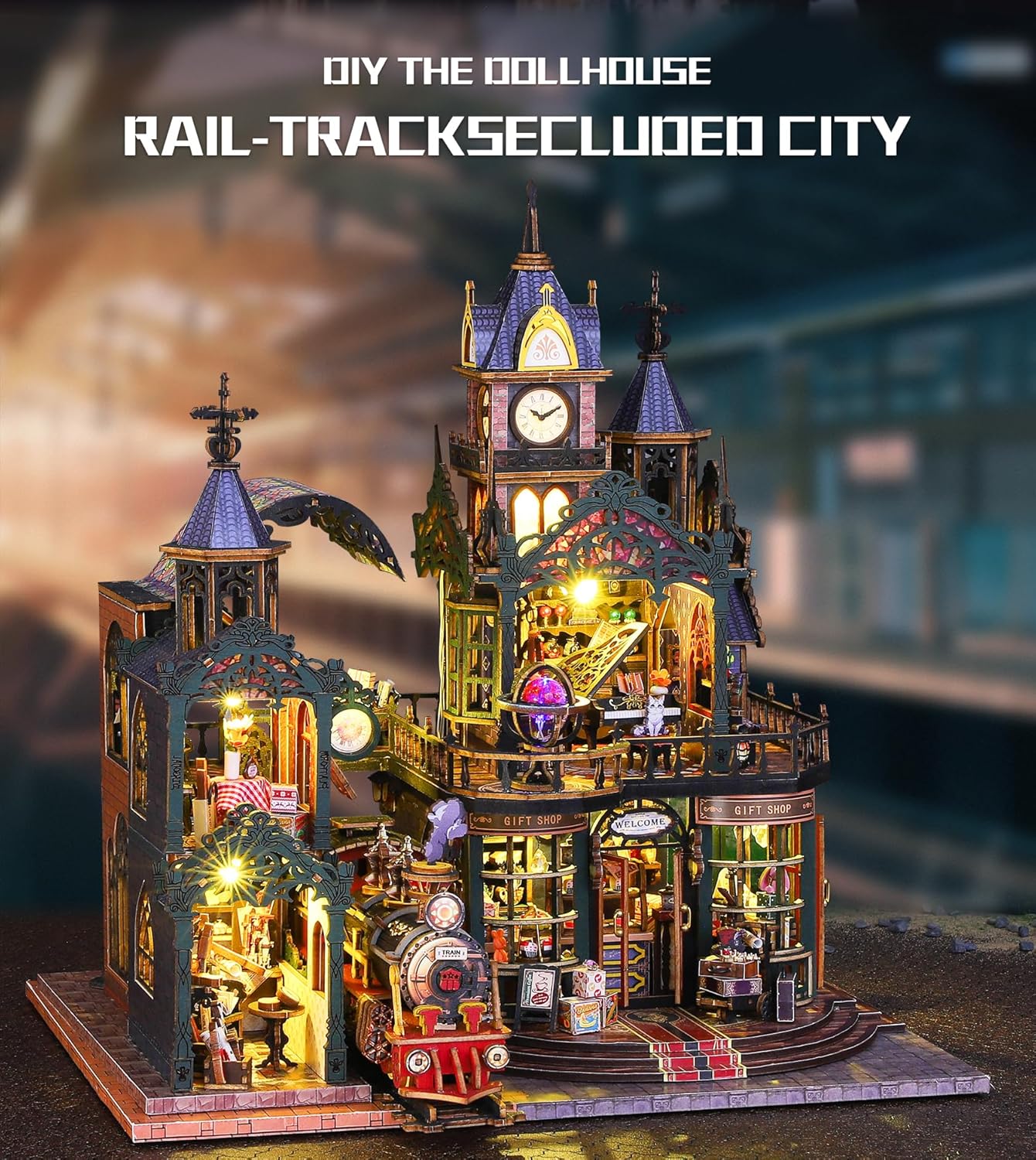 DIY Dollhouse Miniature House Kit,DIY Kit Mini House Model,1:24 Scale Creative Doll House Best Christmas Birthday Gift for Lovers Boys and Girls. (Rail-TRACKSECLUDED City01)