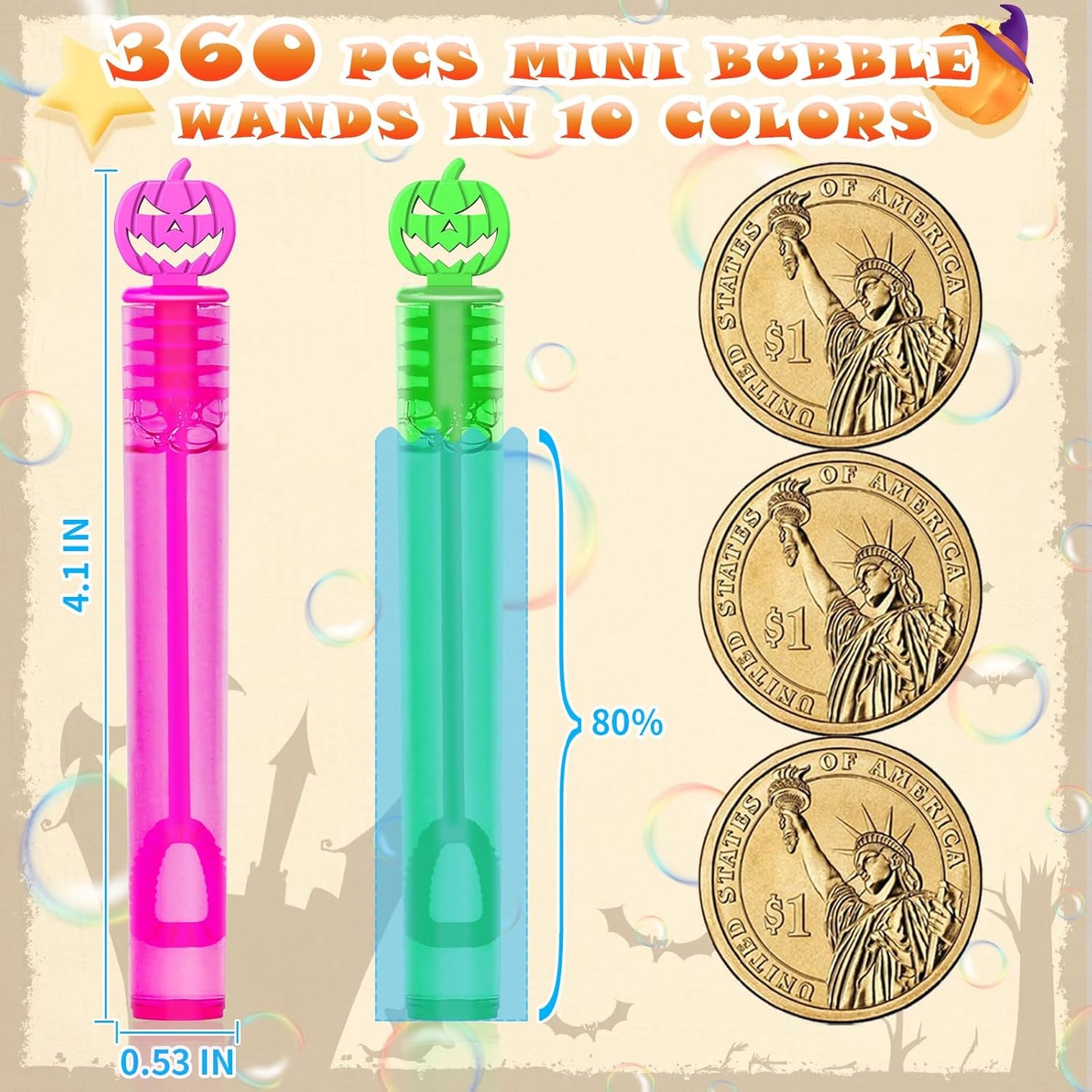 80 Piece Halloween Party Favor Bubbles, Halloween Bubble Wands Bulk for Kids Party Favor Supplies, Trick or Treat Goodie Bags, School Classroom Game Rewards, Halloween Miniatures