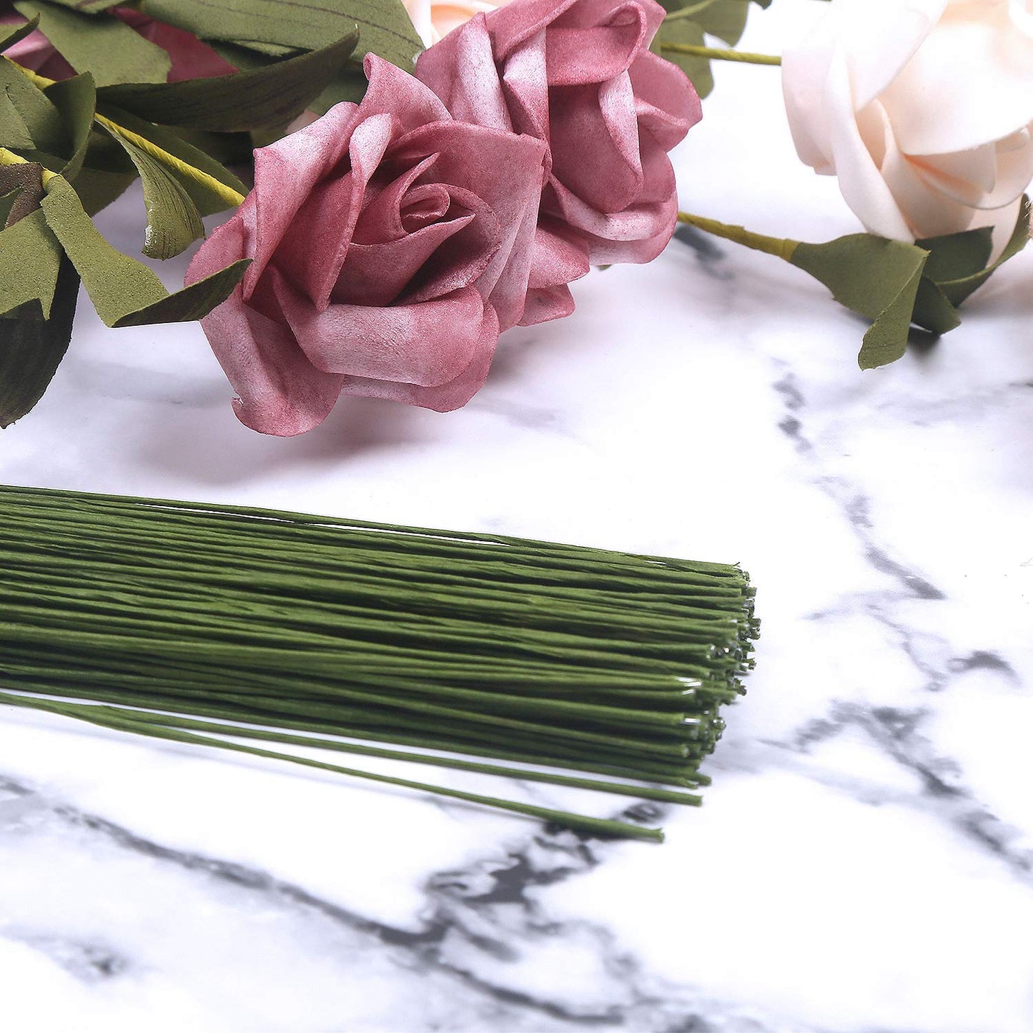 CCINEE 22 Gauge Dark Green Floral Wire Stem for Flower Arrangement Craft Supply,16 Inch,150PCS