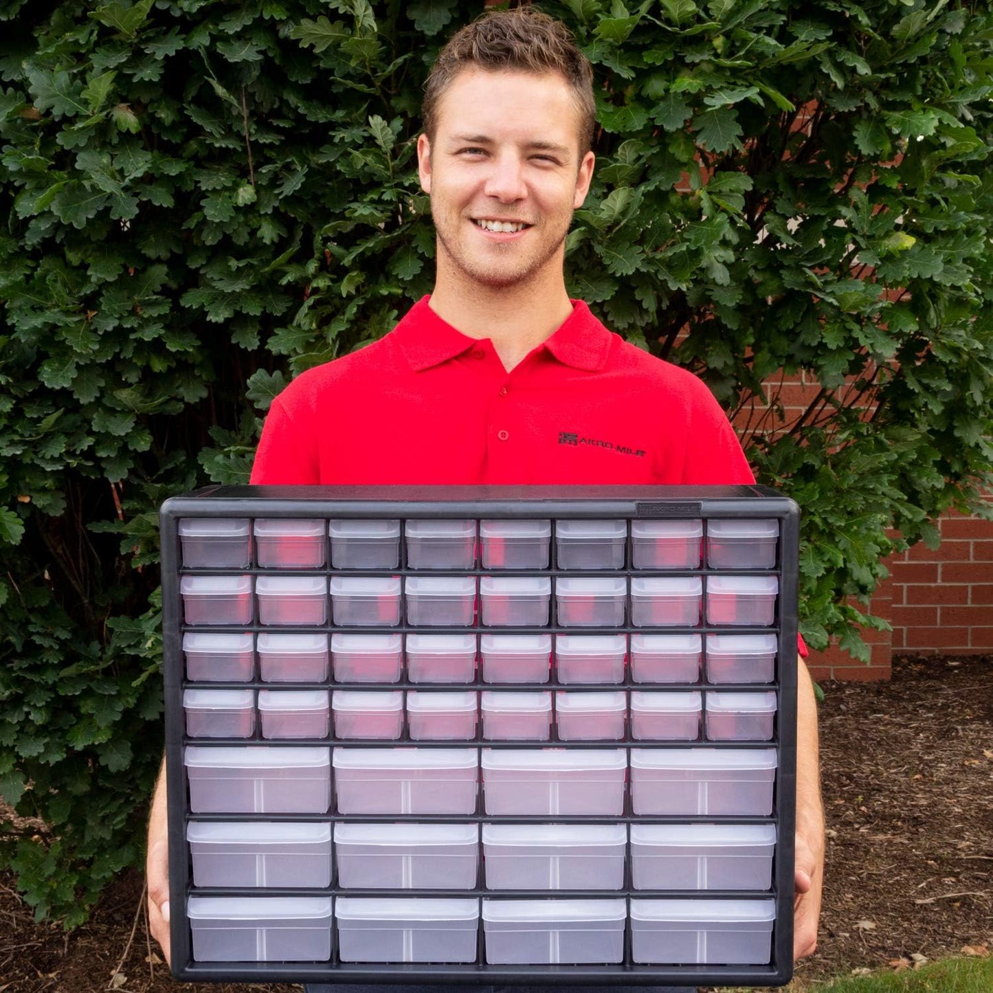 Akro-Mils 44 Drawer 10144REDBLK, Plastic Parts Storage Hardware and Craft Cabinet, Red & Black, (1-Pack) & 40717 Length Dividers for Plastic Storage Hardware, (6-Pack), Clear, Black