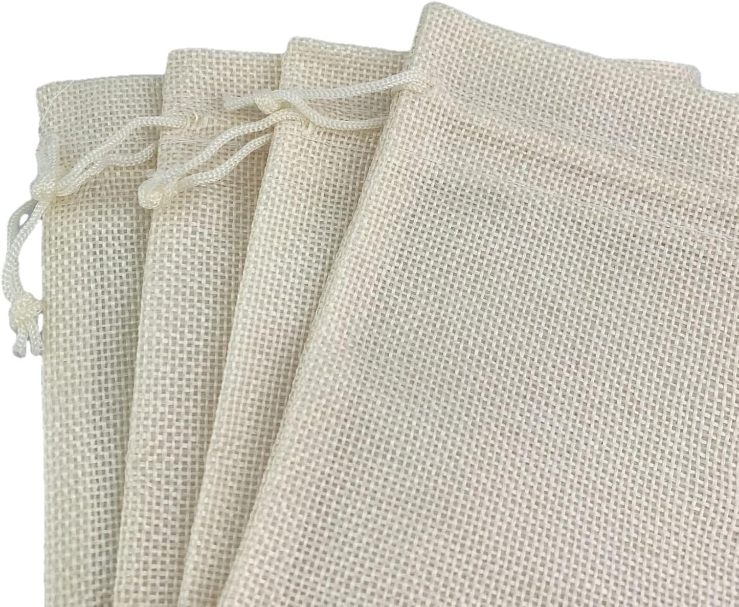 Palmhomee Pack of 25 Burlap Gift Bags with Drawstring Linen Pouches Wedding Hessian Jute Bags for Multi-purpose Occasions (6x8 Inch, Cream)