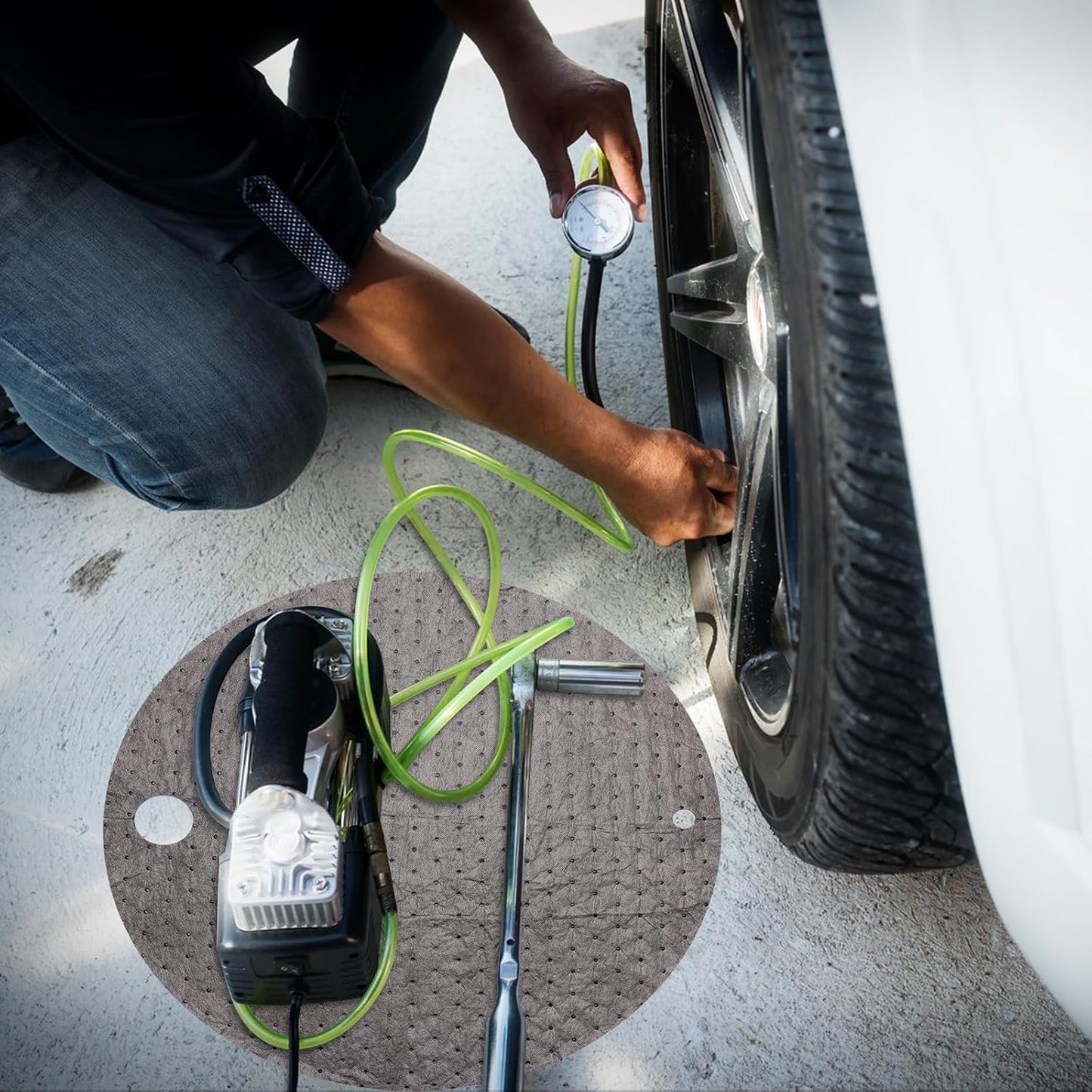 AHIER 20PCS Oil Absorbent Pads, Oil Absorbing Pads for 55 Gallon Drums Barrel 22" Diameter Drum Lid Oil Mat with Holes, Gray