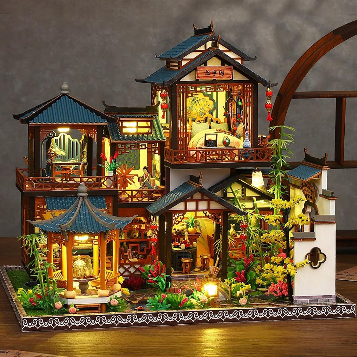 DIY Book Nook Kit - DIY Miniature Dolls House Kit with Furniture and LED Light, 3D Puzzle Wooden Art Bookends, Model Kits for Adults to Build (Yayun Lanting)