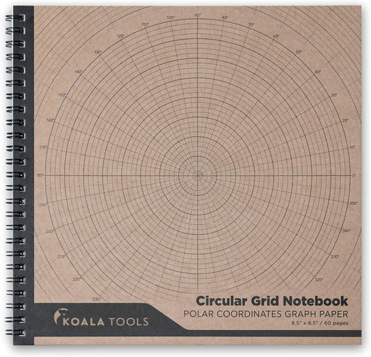 KOALA TOOLS - Circular Grid Sketchbook with Polar Coordinate Graph Paper, Polar Grid for Circular Designs, Mandala, and Geometric Patterns, 8.5 x 8.5 inches, 60 pages - Pack of 1