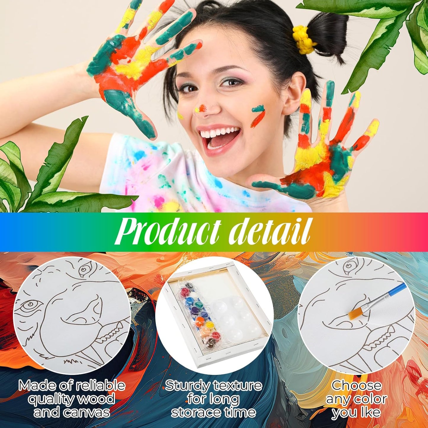 Zhanmai 12 Pack Pre Drawn Canvas for Painting Sip and Paint Kit 8 x 10 Paint Party Set Canvas Painting Pre Printed Canvases for Party Favor DIY Virtual Adult's Date Night(Colorful Animals)